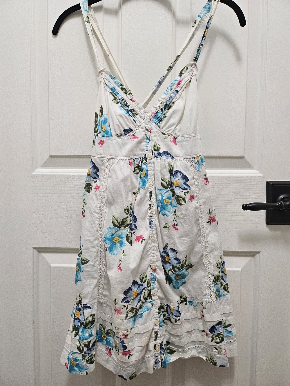 Hollister White Strapless Floral Sundress with Blue & Pink Flowers Size S